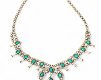 Lot 58 | Navajo Silver And Turquoise Squash Blossom Necklace L 22"