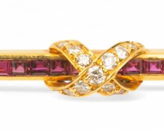 Lot 59 | 22k Yellow Gold, Ruby And Diamond Bar Pin L 2"