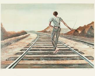 Lot 1008 | Ernie Barnes (American, B. 1938-2009) Offset Lithograph in Colors on Wove Paper 1979, 'Destination Unknown', H 16.6" W 22.1"
