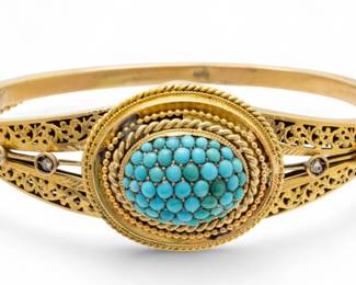 Lot 20 |Turquoise Beads And Gold Bangle Bracelet W 2.5" 22 g