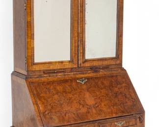 Lot 1075 | English George III Burl Walnut Secretary Bookcase, Ca. 1780, H 91" W 37" Depth 22"