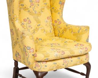 Lot 1088 | George III English Queen Anne Mahogany Wing Back Armchair, 18th C., H 45" W 34" Depth 28"