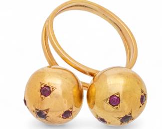 Lot 32 | Gold Sphere Ring with Rubies, Split Shank 9 1/2