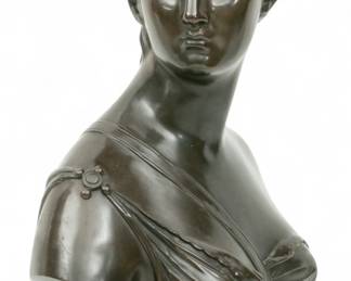 Lot 1049 | After Houdon (Continental) Bronze Bust Sculpture 'Diana the Huntress', H 24" W 16" Depth 8