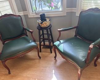 Green leather side chairs