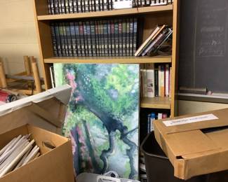 Oil, book case , boxes of books all types