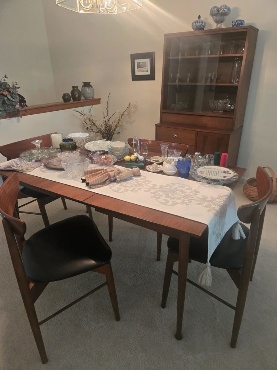 Mid century dining table chairs and hutch