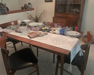 Mid century dining table chairs and hutch