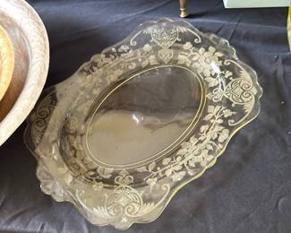 Yellow Etched Glass Platter