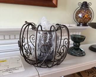Pumpkin Metal Scroll Pillar Candle Holder
