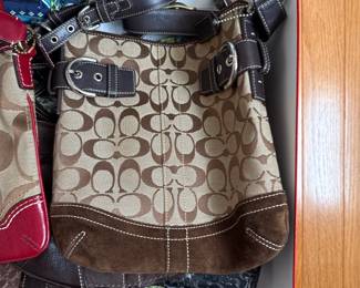 Brown Leather Suede Signature Coach Handbag