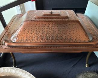 Southern Living Home Hammered Copper Hot Water Warming Serving Pan with Brass Stand