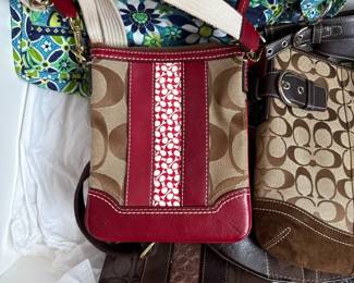 Coach Red Leather Brown Signature Crossbody