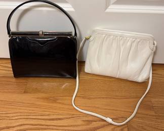 Two Vintage Womens Purses Black Patent Leather And White