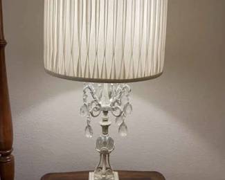 Vintage Table Lamp With Prisms And Pleated Shade 2 PC