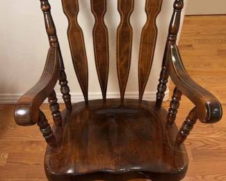 Antique Wood Rocking Chair With Decorative Flowers