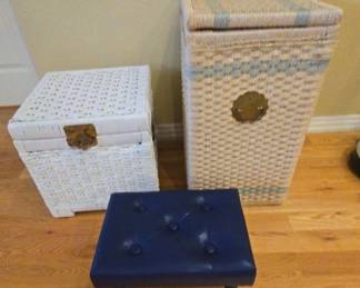Wicker Laundry Basket, Woven Chest Blue Step Stool