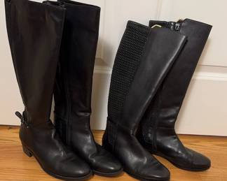 Two Pairs Of Womens Black Leather Riding Style Boots