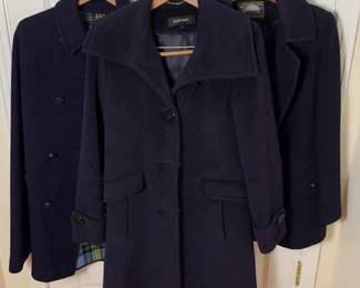 Womens Set Of 3 Dark Blue Peacoats Ellen Tracy, Mackintosh