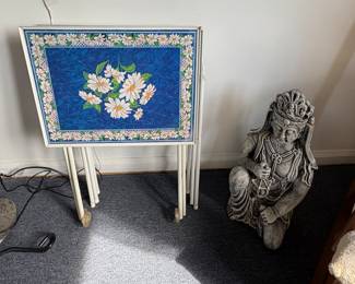 Snack Tables & Religious Statue 