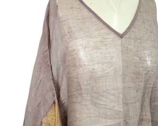 Suzani Lavender and Gold Sheer Linen Caftan Dress