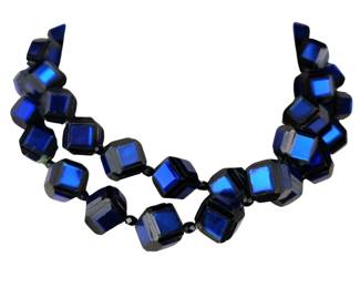 Blue Glass Mirror Beads Necklace