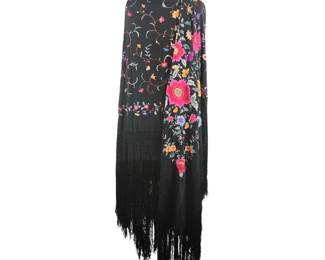 Floral Embroidered Black Shawl