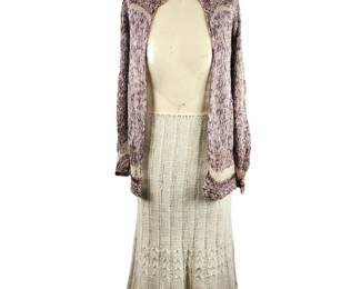 Vintage Knit Countdown Brand Long Sleeve Purple/white Cardigan & White Skirt