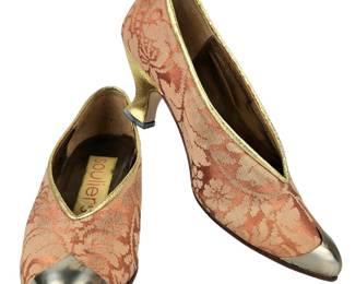 Vintage Souliers Tapestry Pumps With Metal Toes
