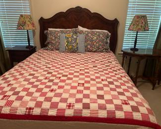 Antique queen headboard along with side tables