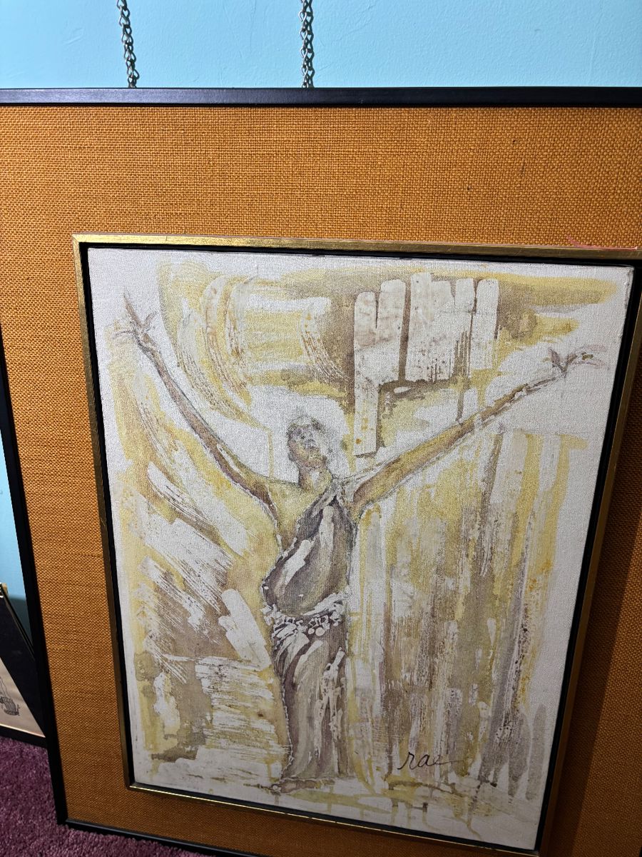 MCM framed religious painting  Artist Signed 