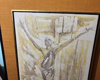 MCM framed religious painting Artist Signed