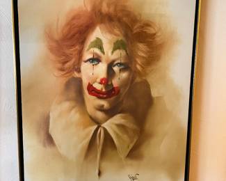 "Clown" by Maher Morcos, an original oil painting, signed on bottom, the size is 24" x 36" Framed