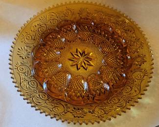 Indiana Tiara Glass Amber 12" egg plate