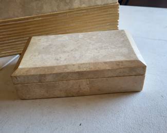 Mid 20th Century Vintage Renoir Designs Travertine Stone Jewelry Box - Trinket Box