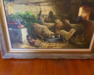"Sheep" by Gaston Dubois, an original oil painting, signed on bottom, the size is 24" x 36" Framed