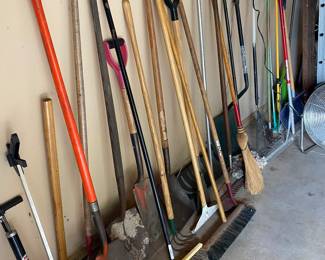 Long handled garden tools - shovels, rakes, hoes, brooms