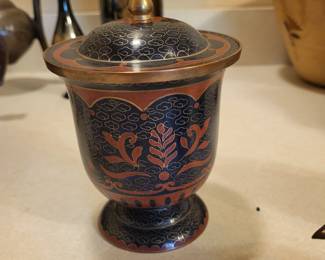 Antique Brass Enamel Flower Trinket Jar