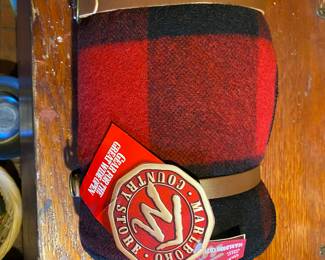 Vintage Marlboro country store red & Black Buffalo Plaid Wool Blanket