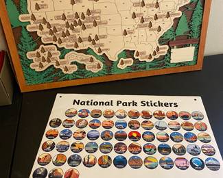 US Wooden National Parks Travel Map with Trees & Stickers