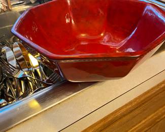 Red Octagonal Bowl from Pleasant Village (PV) Italy