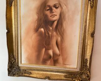 "Nude with Long Hair" by Maher Morcos, an original oil painting signed on bottom, the size is 20" x 24"