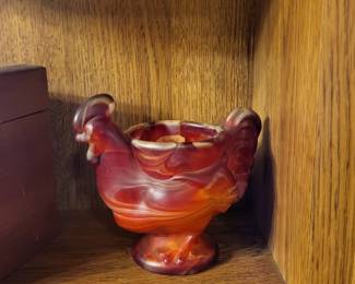 Imperial Glass Co Red slag chicken rooster egg cup