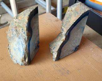 Blue Agate polished stone book ends