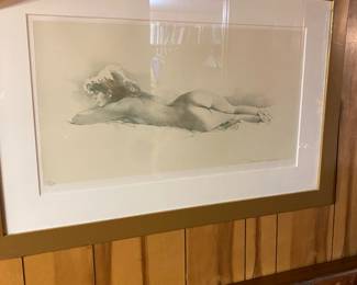 Maher Morcos Nude Signed and numbered Art 109/200 - Nude Female lying on her stomach - Art is matted and framed with glass
