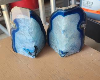 Blue Agate polished stone book ends