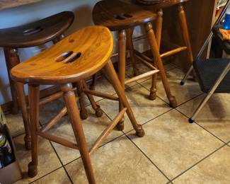 Vintage Solid Oak Wood Saddle stool (set of 4)