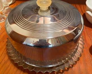 Chrome Cake cover with Glass Plate