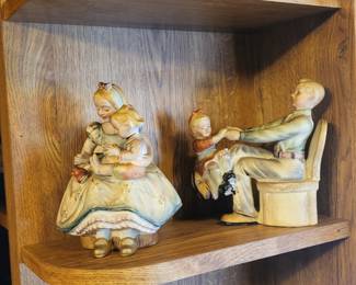 Vintage Shafford - Mother sitting in Chair & Child figurine & Daddy & Daughter makeshift horse ride