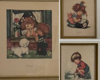 Vintage children's framed art pieces